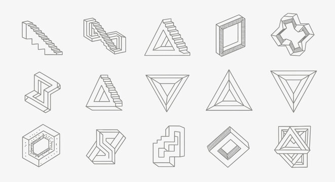 Impossible Geometric Shapes, Optical Illusions, Line Art