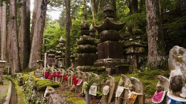 Early Summer Morning Jizo Statues in Sunlight at Okunoin, Koyasan UNESCO World Heritage, Koya Town, Wakayama, Japan　世界遺産 高野山「初夏 早朝の奥之院・朝陽を浴びる地蔵」和歌山県高野町