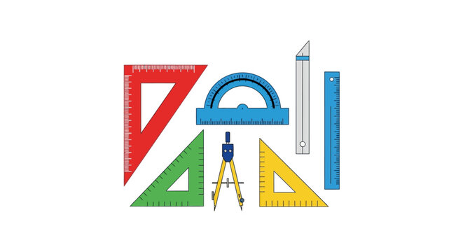 Math Instruments - Geometry Tools, Ruler, Protractor, Compass, Set Squares