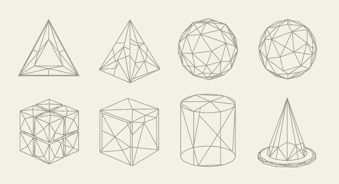 Geometric Shapes Wireframe - 3D Forms, Wire Mesh, Clean Design