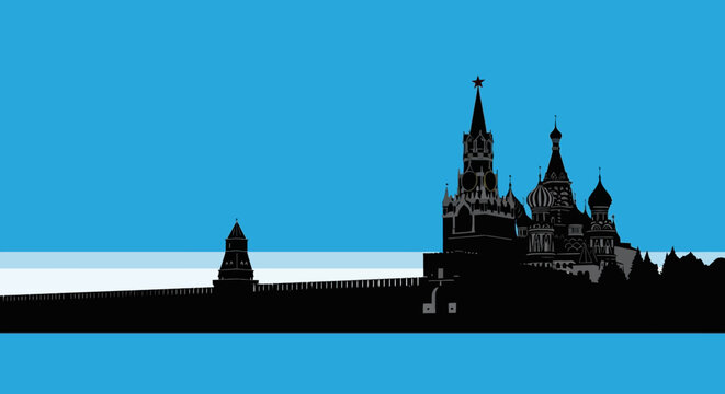 Moscow Kremlin Silhouette on Blue Sky Background