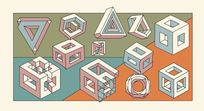 Impossible Geometric Shapes, Optical Illusions, Abstract 3D Objects