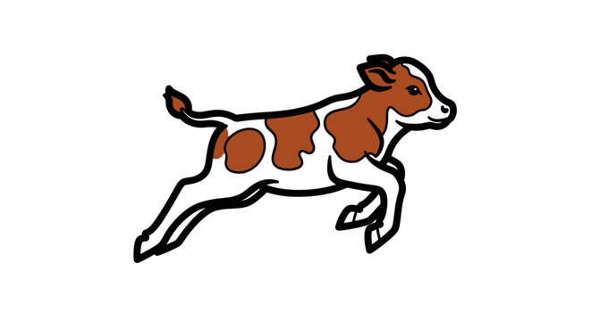 Brown and white cow running fast.