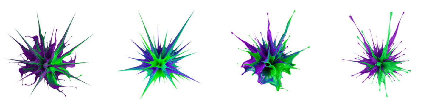 Colorful liquid paint splashes exploding against a black background