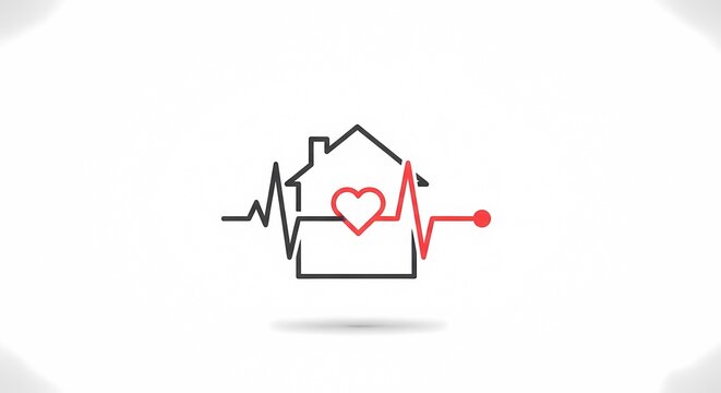 Heartbeat Pulse Line Integrated with House and Heart Symbol.