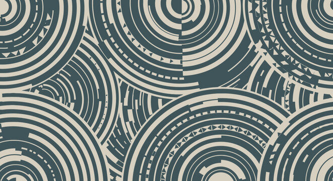 Abstract Geometric Circles Pattern, Teal and Cream Decorative Design