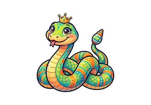 Cute Green Cartoon Snake Vector Illustration Character Isolated on White Background