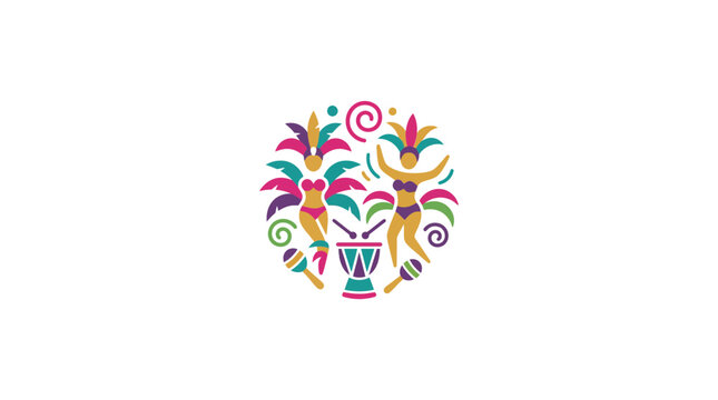 Colorful Brazil Carnival Dancers and Drum Symbol