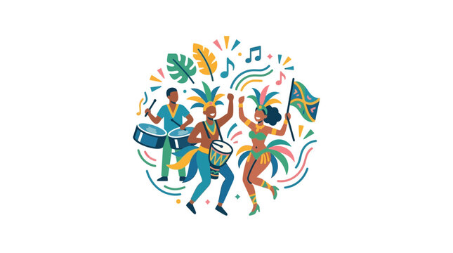 Colorful Brazilian Carnival Dancers and Musicians Vector Illustration