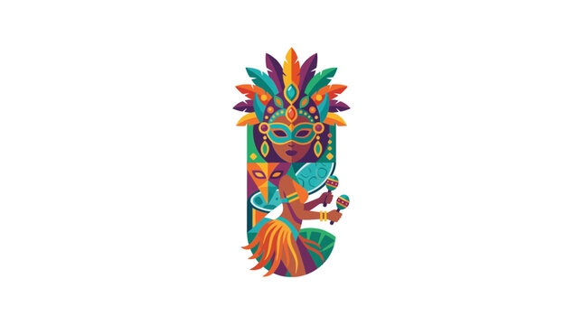 Colorful Carnival Dancer Illustration with Mask and Maracas
