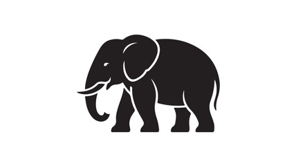 Fototapeta premium Black Elephant Silhouette Standing Isolated On White For Wildlife And Conservation Concepts