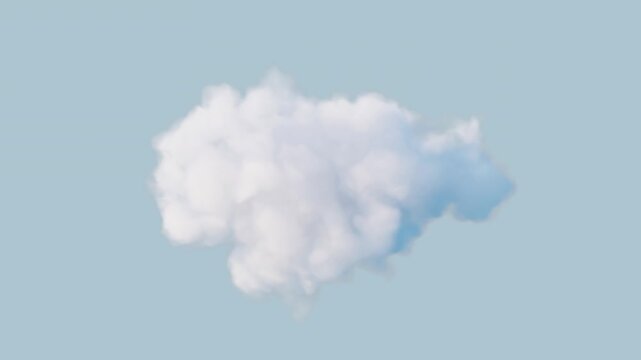 Single fluffy white cloud drifting slowly against clean light blue background in cinematic high resolution animation.