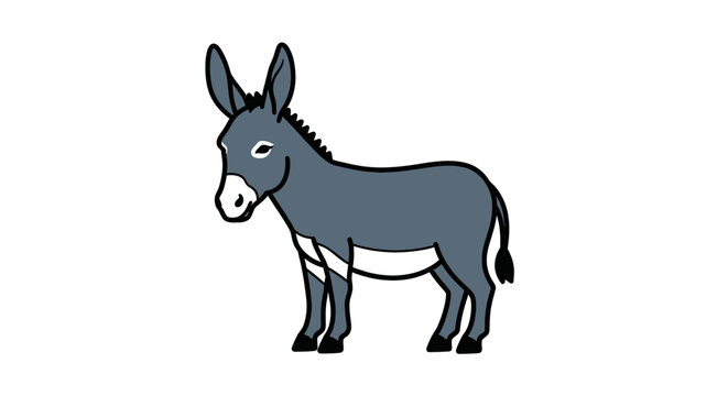 A gray cartoon donkey standing still.