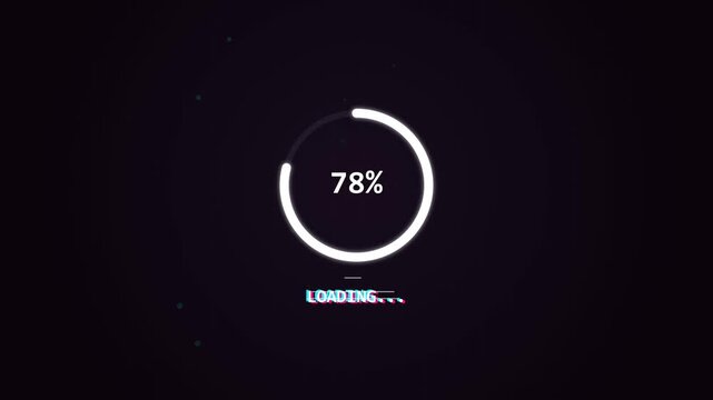 Circular loading bar animation with glitch effect on dark screen