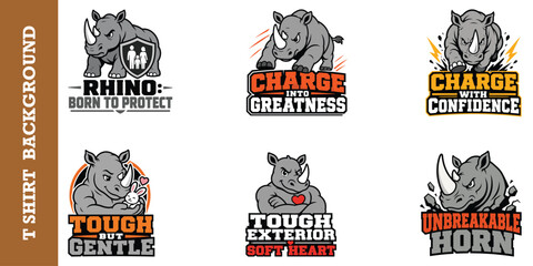 Vector set of rhino mascot logos featuring tough characters with shield and floral motifs. © jubayer95