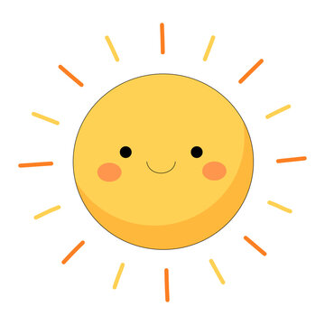 Cute Kawaii Sun Cartoon Illustration with Smiling Face for Weather, Summer, and Kids Design