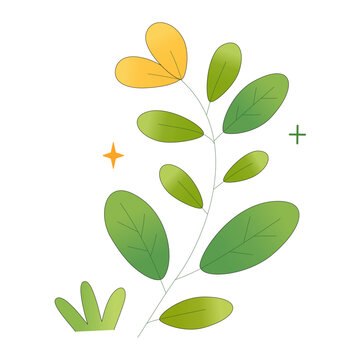 Minimal Botanical Leaf Branch with Yellow Flower Flat Cartoon Illustration for Nature and Eco Design