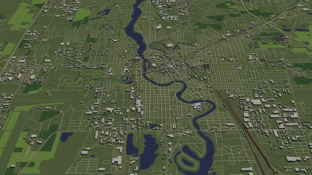 3D looped animation of city - Elkhart Indiana, USA