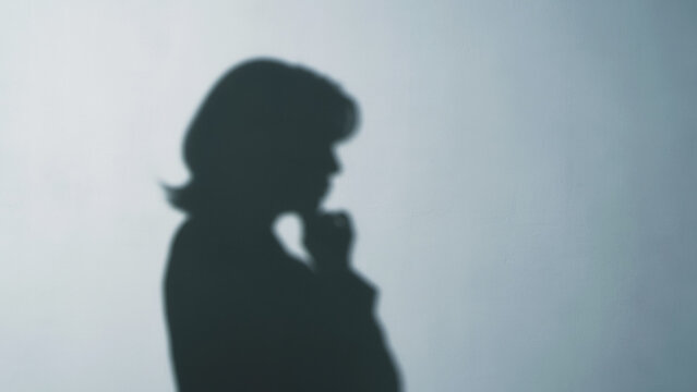 考える女性ビジネスパーソンのシルエット