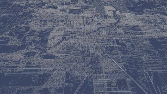 3D looped animation of city - South Bend Indiana, USA