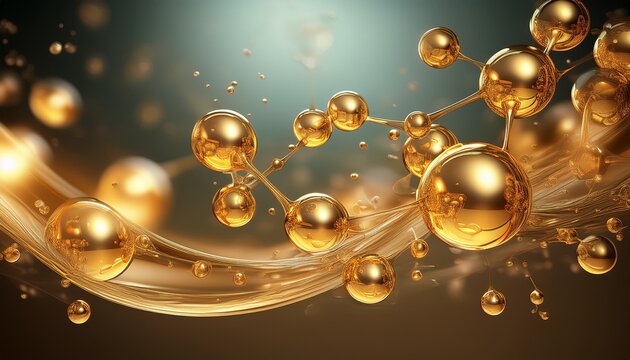Gold Bubble Molecule Background For Cosmetics Product
