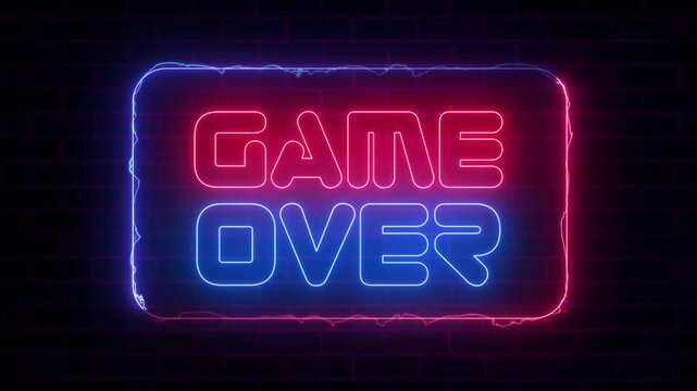 Neon Game Over Animation Glowing Gaming Sign Background