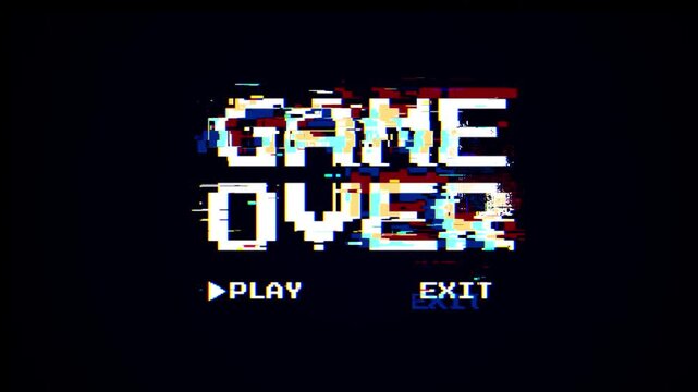 Pixel Game Over Glitch Animation Retro Arcade Gaming Screen