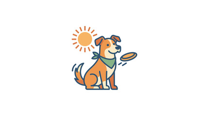 Fototapeta premium Cute Cartoon Dog Playing with Frisbee in Sunny Weather