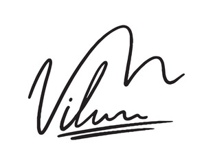 Hand-drawn signature-style black line artwork on a white background, shown in a simple graphic style, representing identity and authenticity. Vector illustration © 100% HAND-CRAFTED