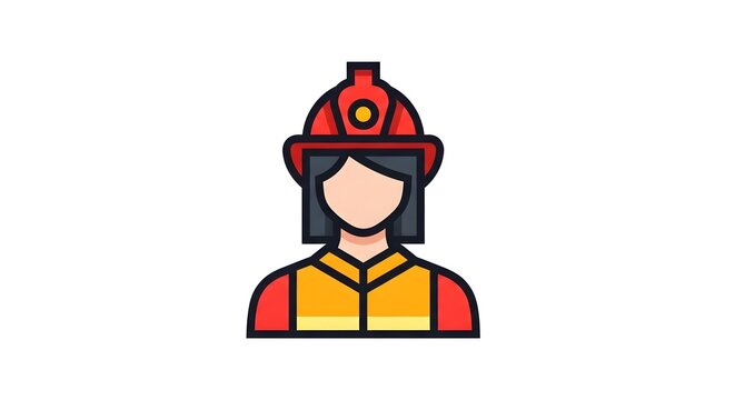 Vector icon of female firefighter in uniform and helmet
