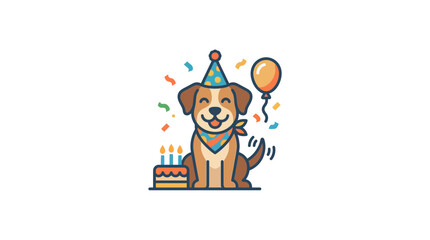 Cute Cartoon Puppy Dog Celebrating Birthday with Cake and Balloon © Bayu prakoso