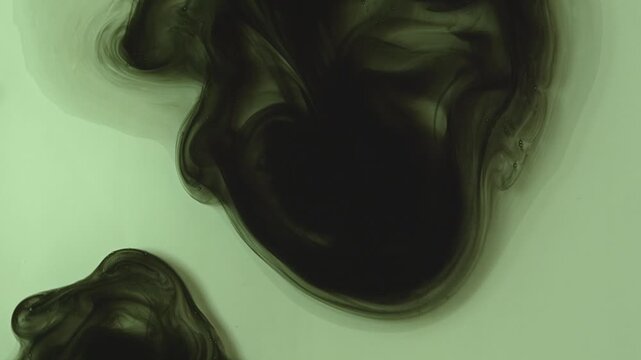 Abstract background of dark green and black ink swirling underwater. Mesmerizing fluid motion creates a moody, smoky organic pattern. Perfect for dramatic overlays.