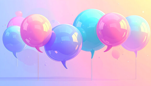 Pixelated pastel balloons floating, soft gradient background, celebration and joy