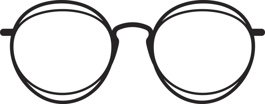 Minimalist round eyeglasses vector icon, black wire frame spectacles illustration, classic circular eyewear silhouette for optical branding