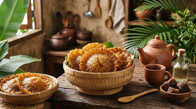 Traditional Indonesian cucur cake on wooden table