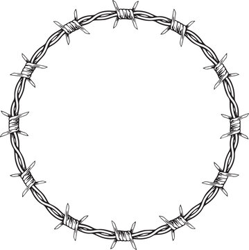 Barbed wire circle ring isolated sketch drawing Vector