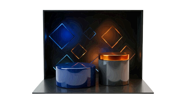 Vector illustration of luxury cosmetic jars on dark abstract background with geometric shapes on a transparent background