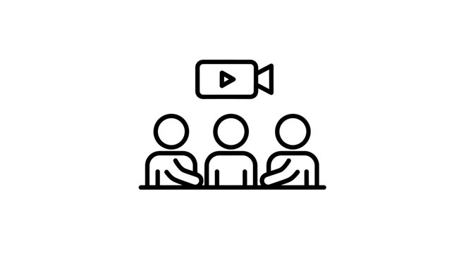 Panel discussion illustration showing three people in a webinar or conference setting.