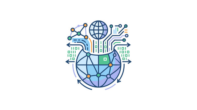 Digital Global Network Connection and Data Transfer Infographic