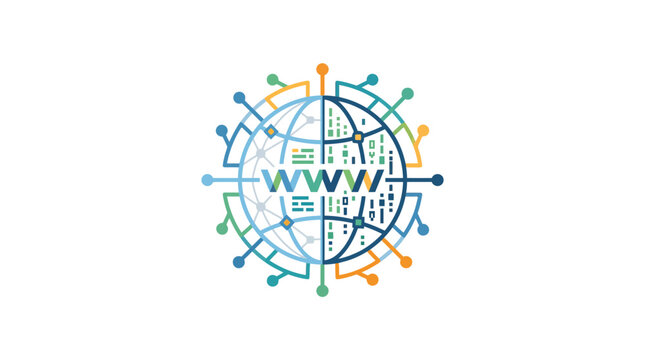 Digital Globe Logo Design with WWW Typography and Network Connections