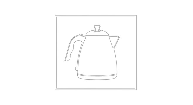 Electric Kettle Icon - Simple Line Drawing of a Modern Kettle on a White Background