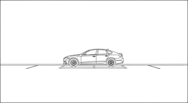 Car on a platform, illustration, clean design, automotive concept