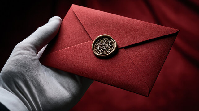 Sealed Invitation: A hand in a white glove presents a red envelope sealed with a wax stamp, hinting at a special message or event.