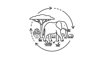 Elephant Family Conservation Wildlife Ecosystem Line Art Icon © sumi yati
