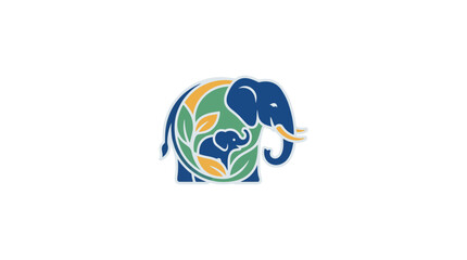 Elephant family logo with leaves and circle, nature conservation symbol © sumi yati