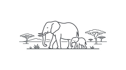 Elephant Family Safari Line Art © sumi yati