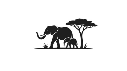 Elephant Family Silhouette in African Savannah with Acacia Tree © sumi yati