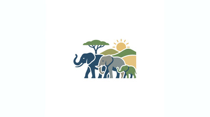 Elephant Family Silhouette African Safari Landscape Sunset © sumi yati