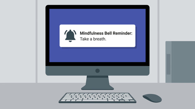 Mindfulness Bell Reminder App Notification on Office Computer