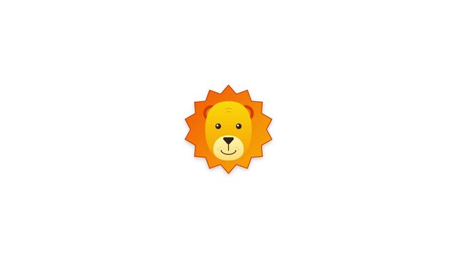 Cute Cartoon Lion Head Animation, Flat Vector Animal Face Motion Graphics on White Background